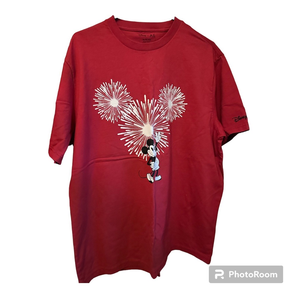 Disney X AE Mickey "Be Love" Fireworks Graphic Tee / T-Shirt Red Mens Sz: XL‎